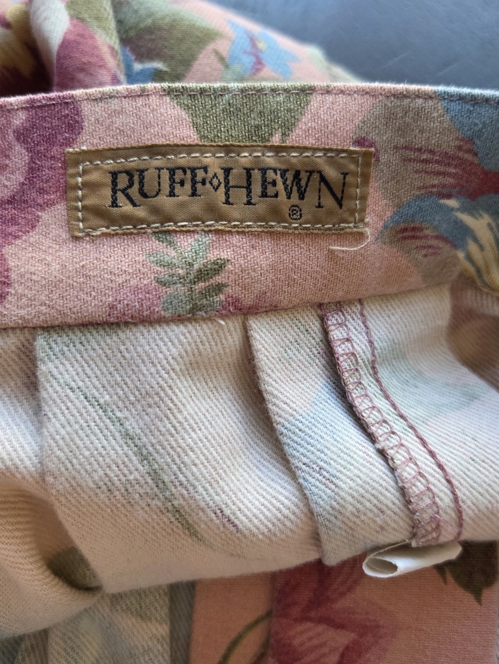 Vtg Ruff Hewn Floral Pleated Button Front Midi Skirt Pink Cotton Pockets USA 8 - Picture 8 of 12